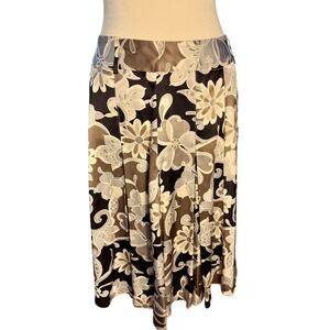 Silk Midi Skirt A-Line Size 6/8 Floral‎ Gray Black Artsy